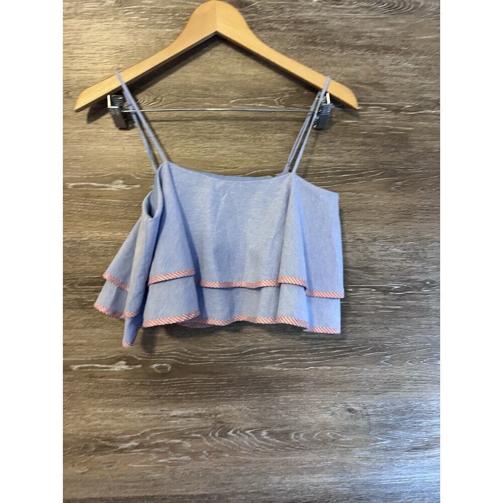 English Factory Ruffle layered Crop top Sz Small Blue Cropped